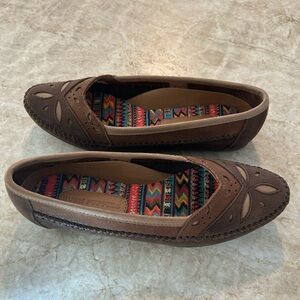 Hush Puppies Brown Leather Loafers with Patterned Lining
